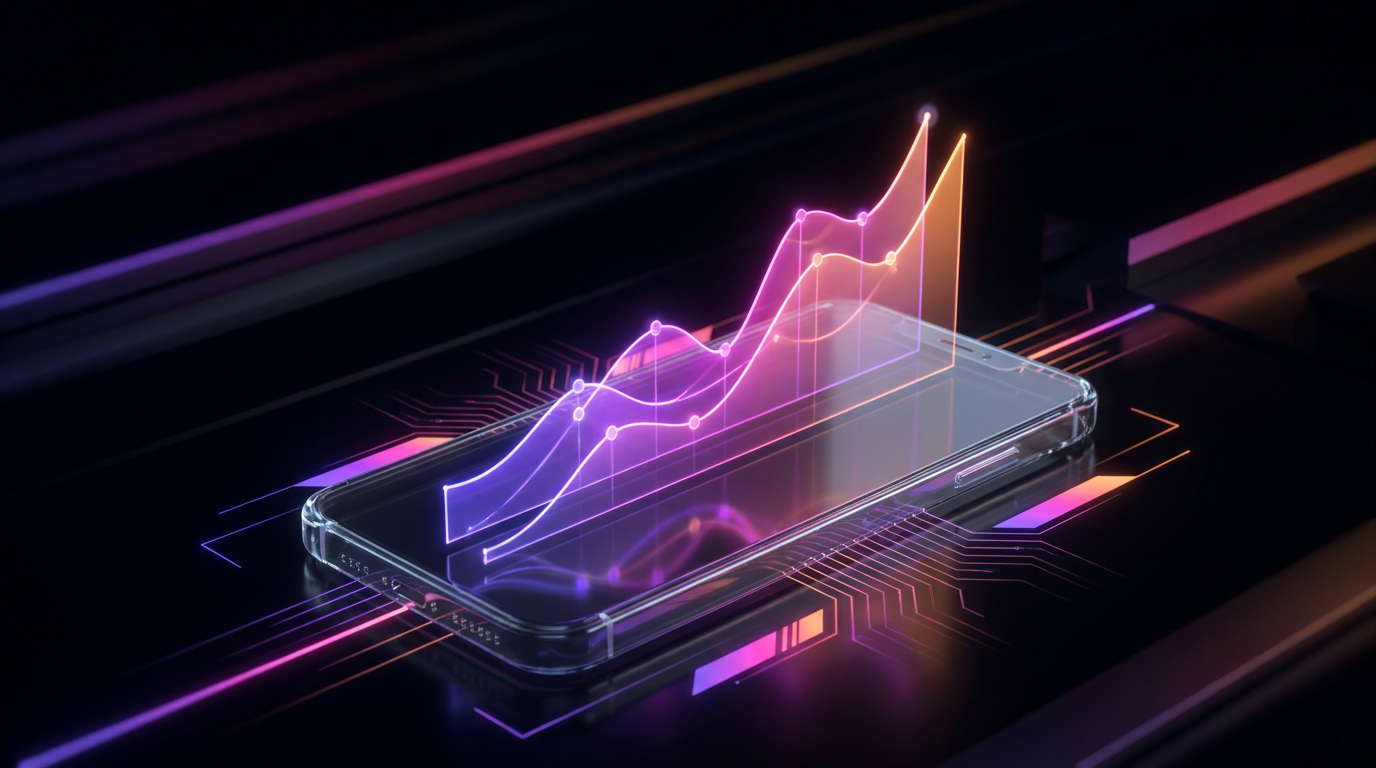 Glowing data waveform turning into a video play button on dark background