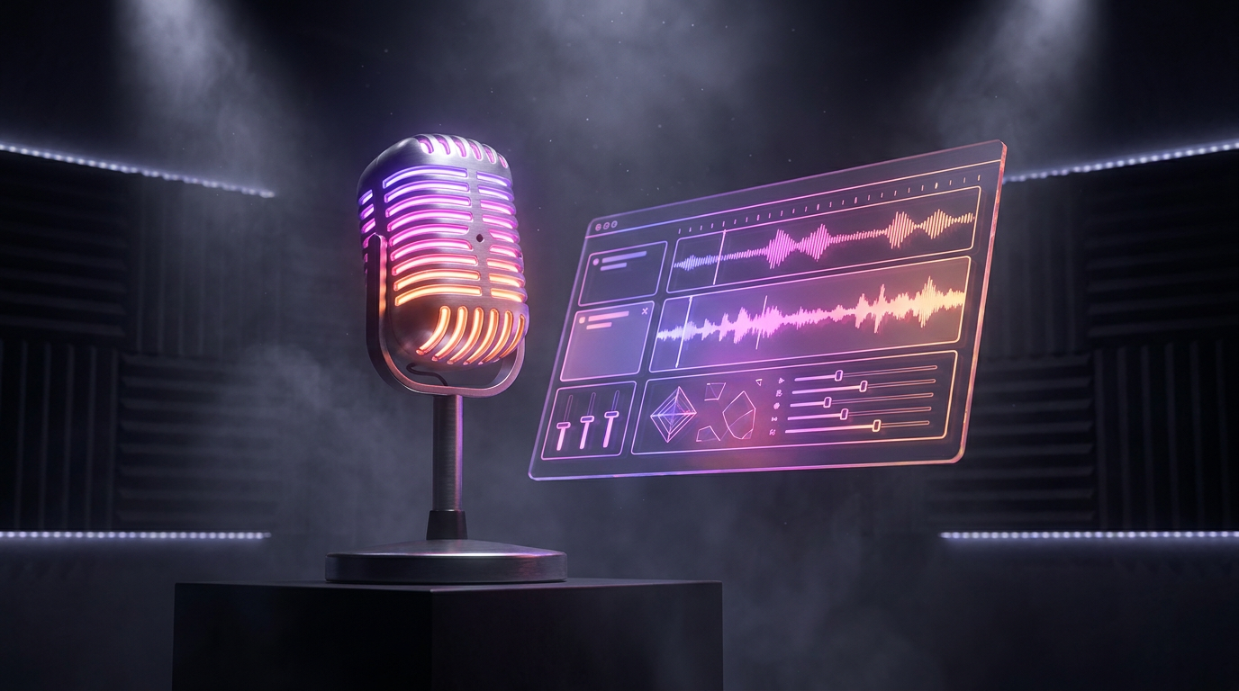 Glowing video timeline with a neon bracket highlighting an audio waveform spike.